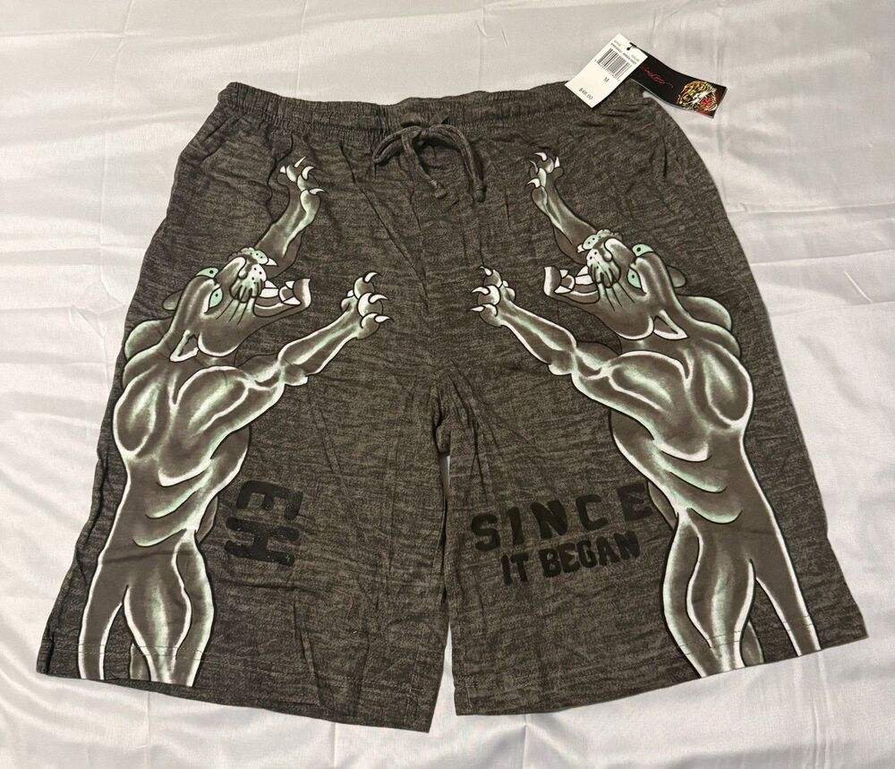 Ed Hardy Men's Soft Knit Sleep Lounge Shorts with Panther Graphic. Size Medium